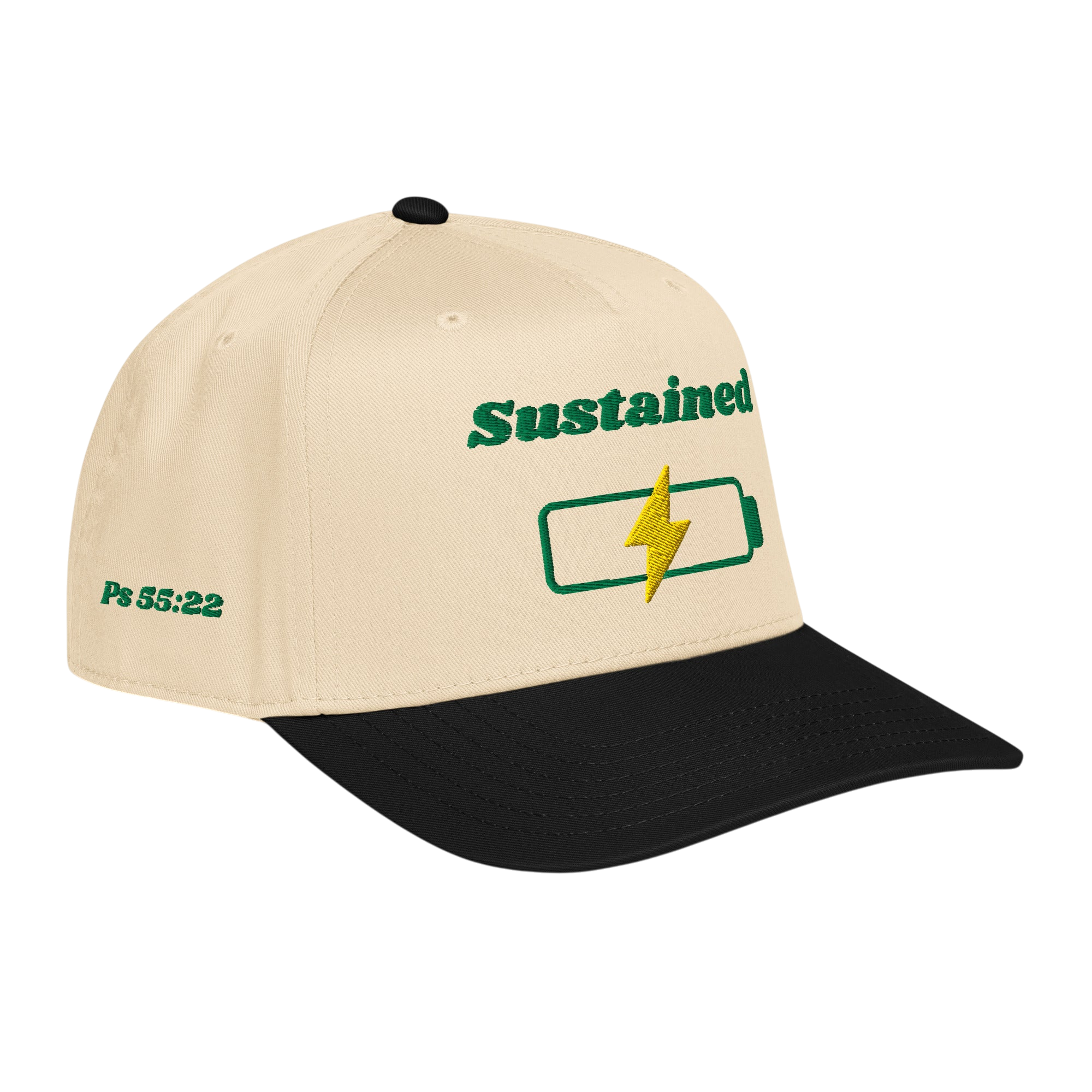 Sustained 5 panel cap - Black / Natural, right front