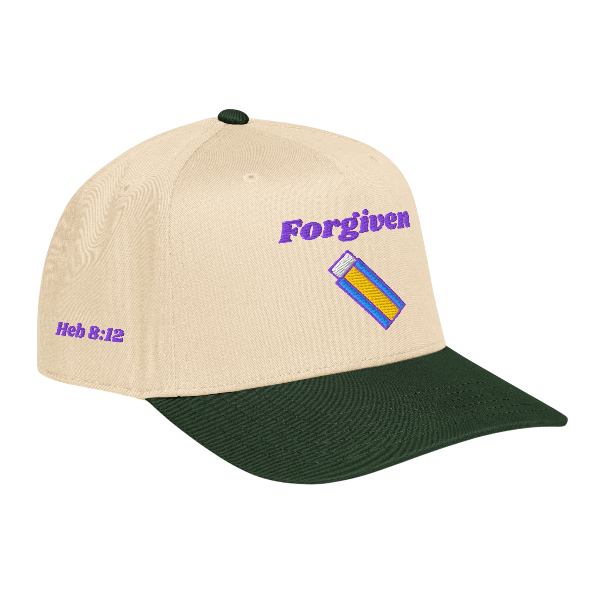 Forgiven 5 panel cap - Dark Green / Natural, right front
