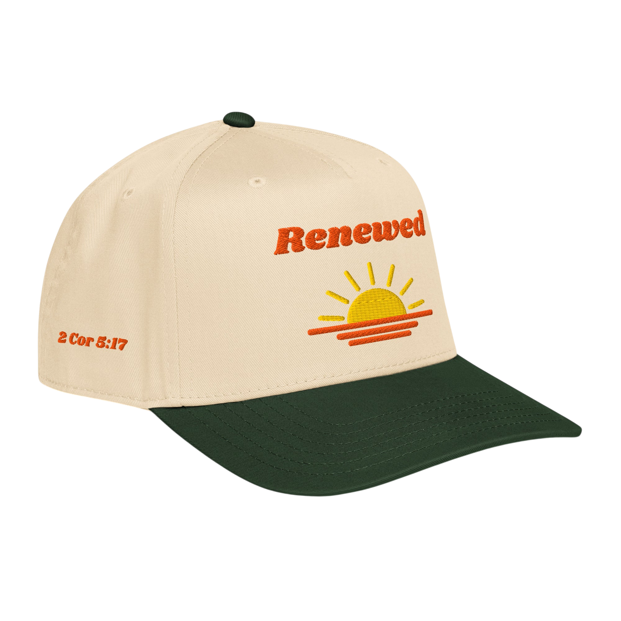 Renewed 5 panel cap - Dark Green / Natural, right front