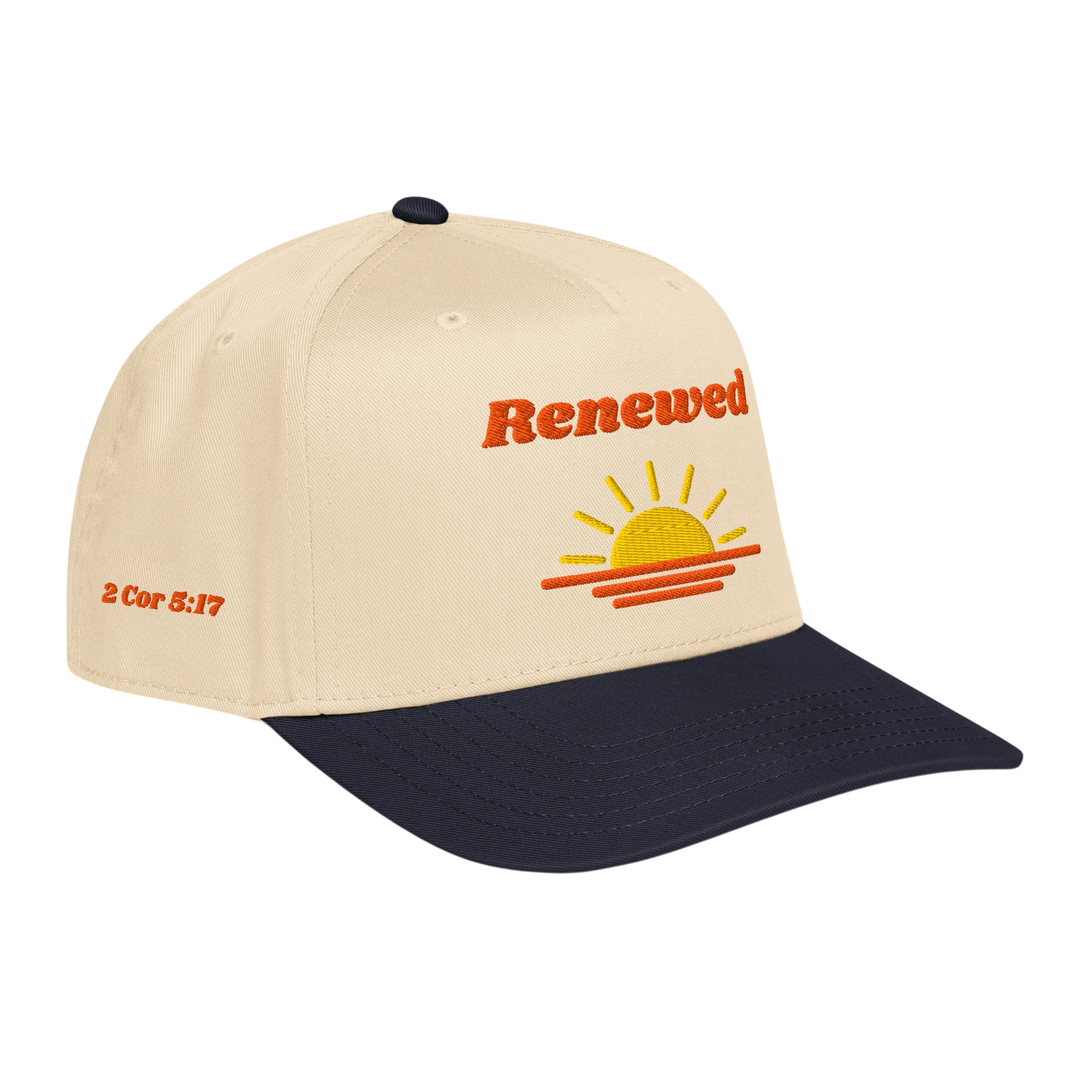 Renewed 5 panel cap - Navy / Natural, right front