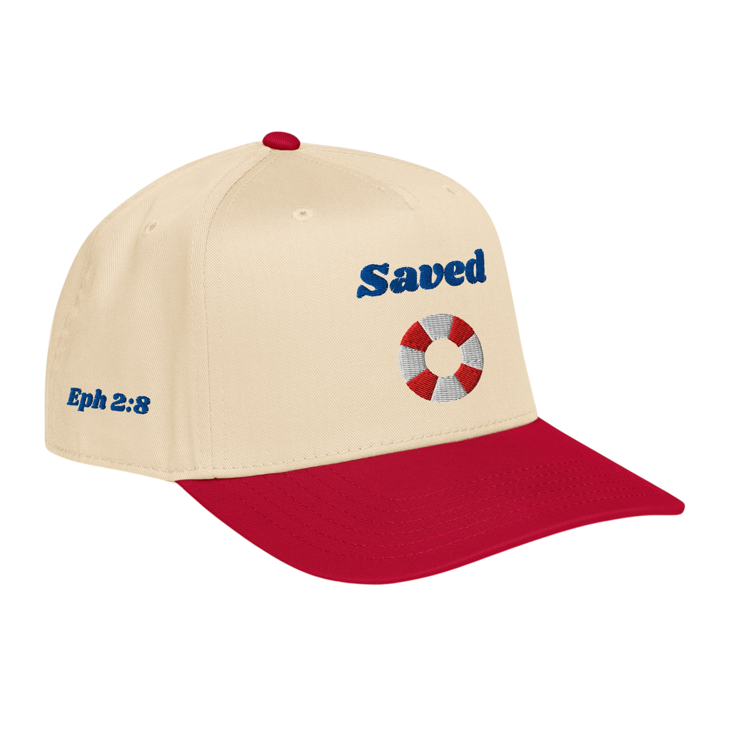 Saved 5 panel cap - Red / Natural, right front