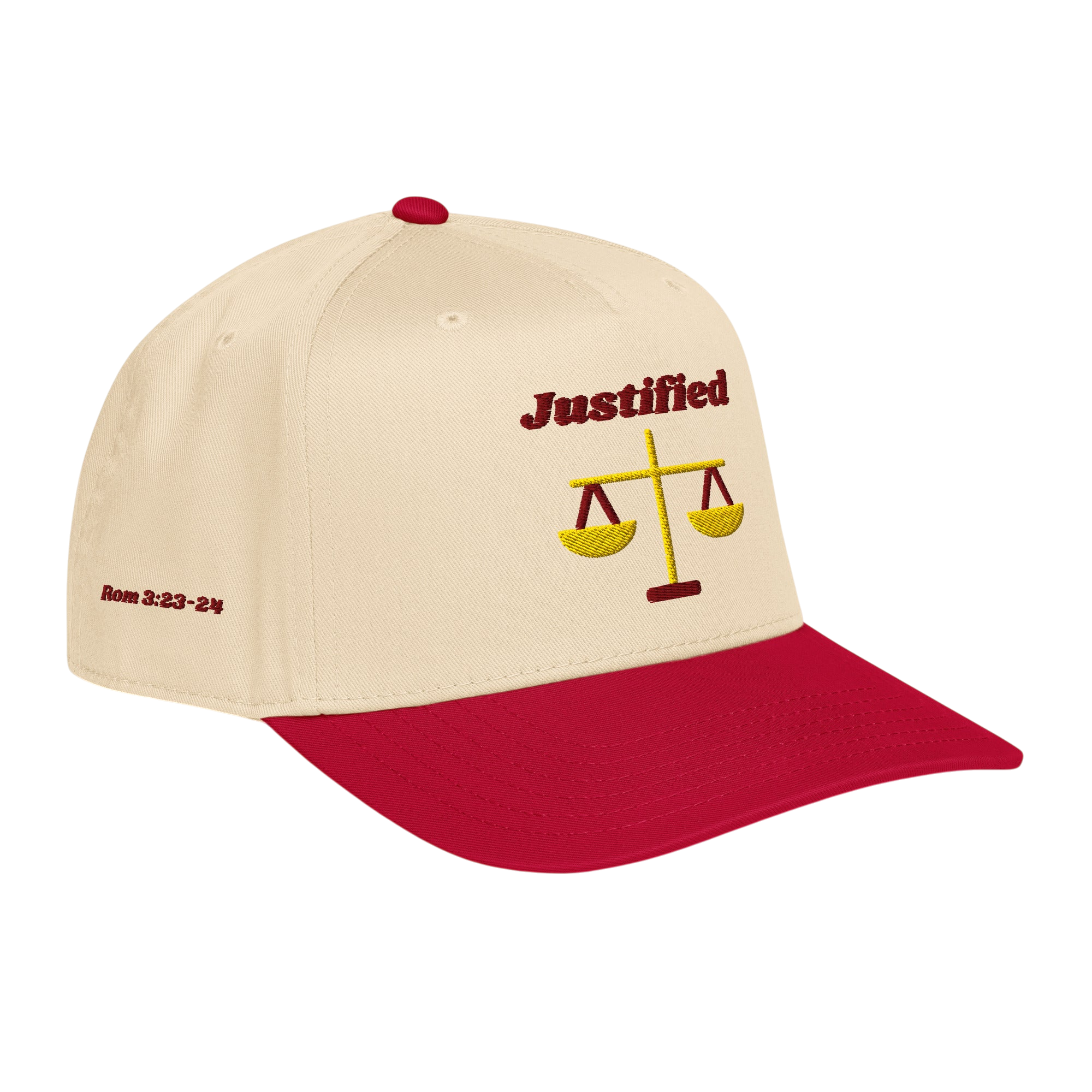 Justified 5 panel cap - Red / Natural, right front