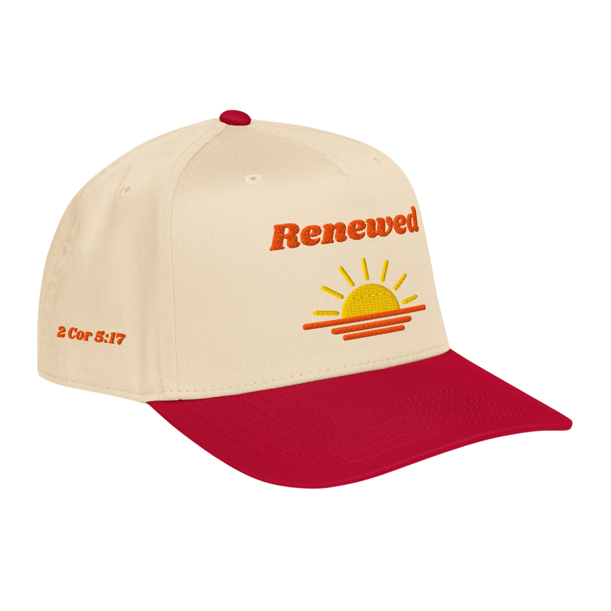 Renewed 5 panel cap - Red / Natural, right front