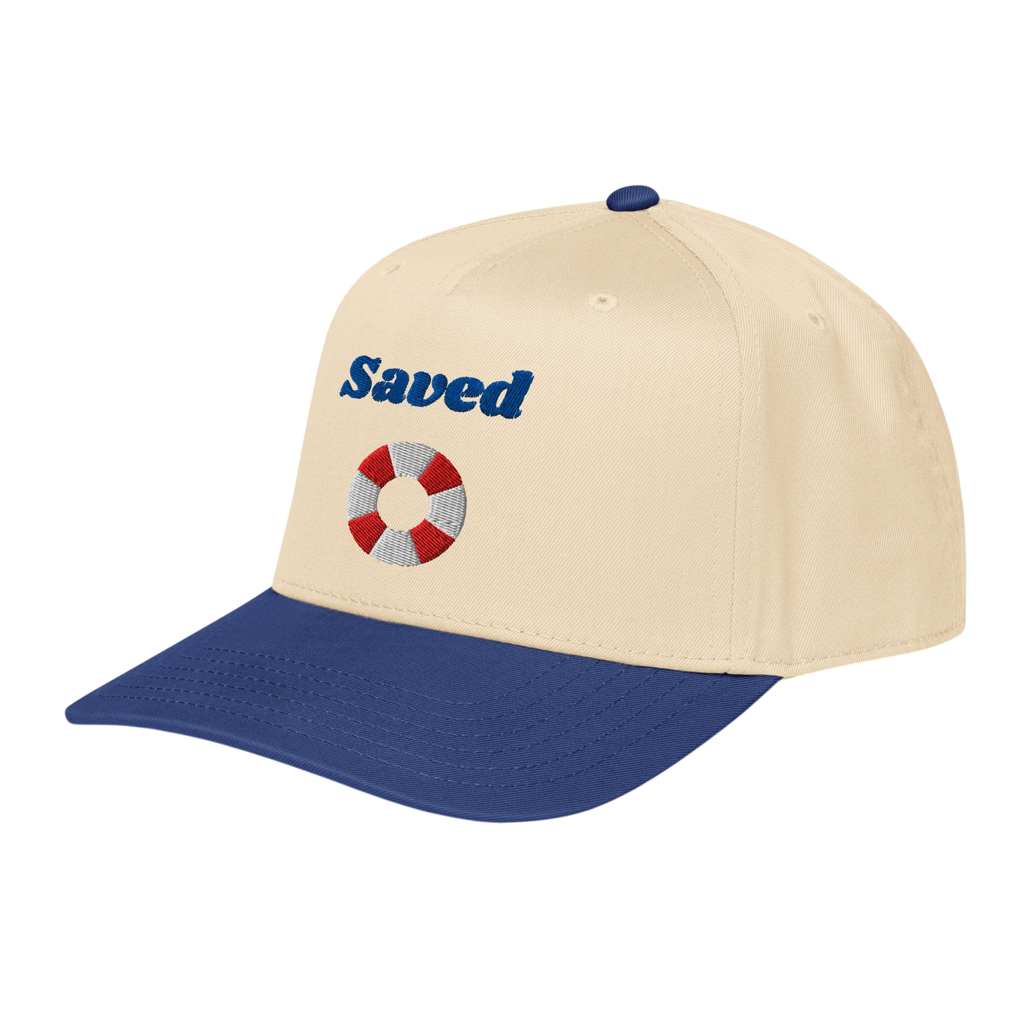 Saved 5 panel cap - Royal / Natural, left front