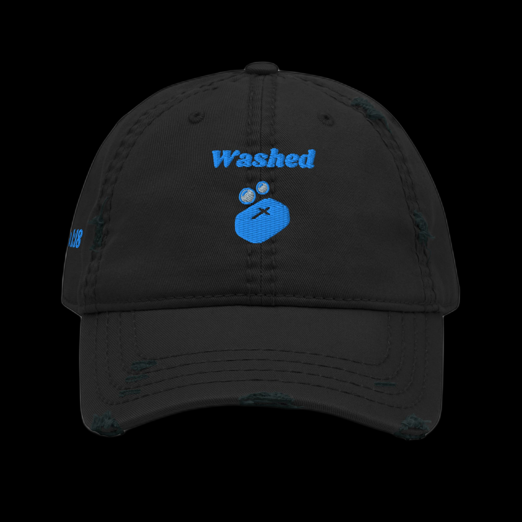 Washed Distressed Dad Hat - Black, front