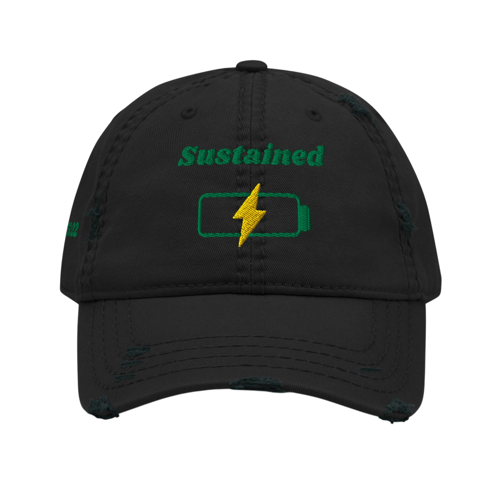Sustained Distressed Dad Hat - Black, front
