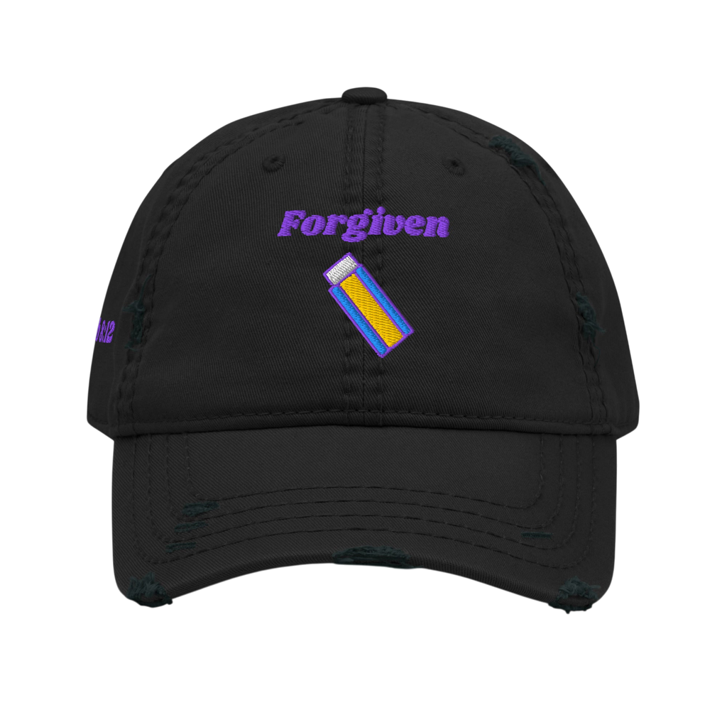 Forgiven Distressed Dad Hat - Black, front