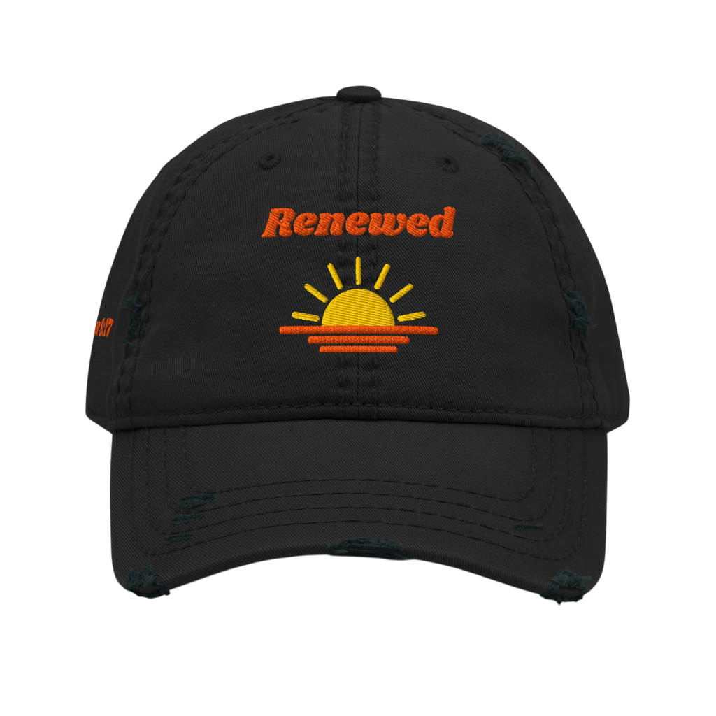 Renewed Distressed Dad Hat - Black, front