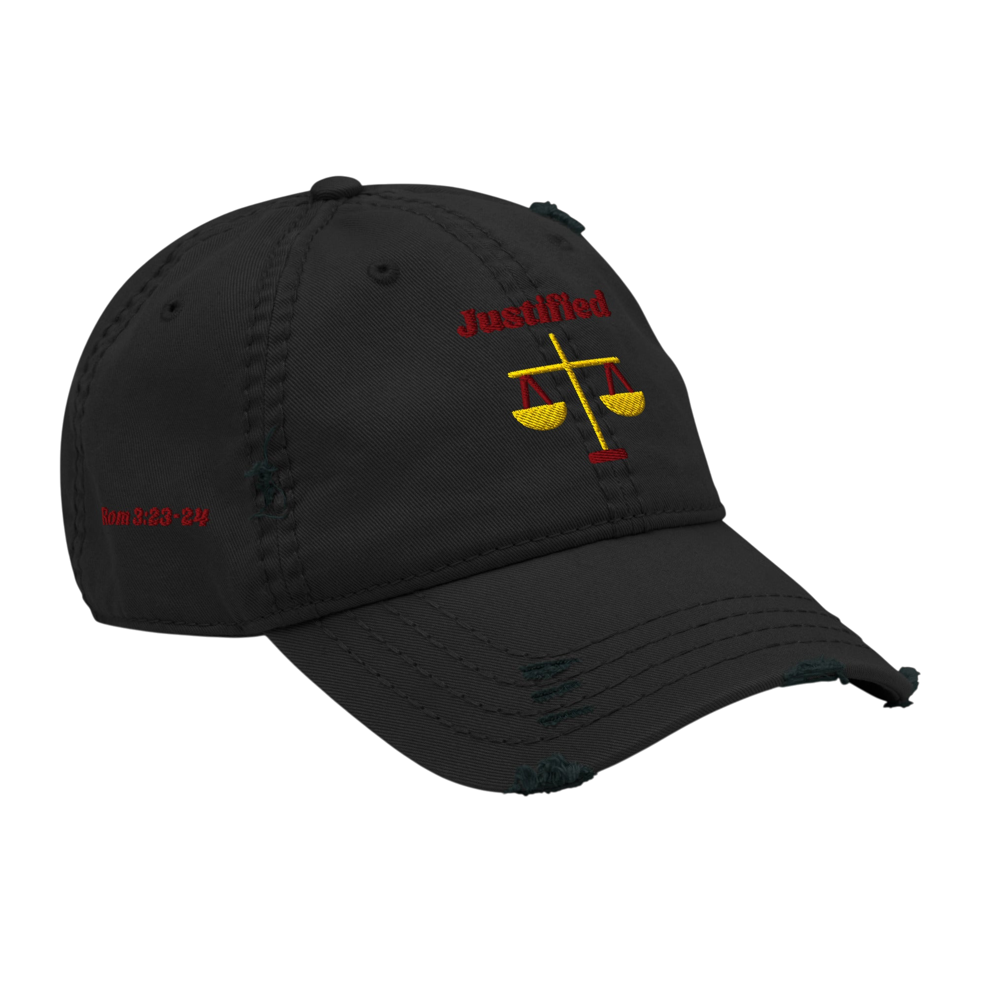 Justified Distressed Dad Hat - Black, right front