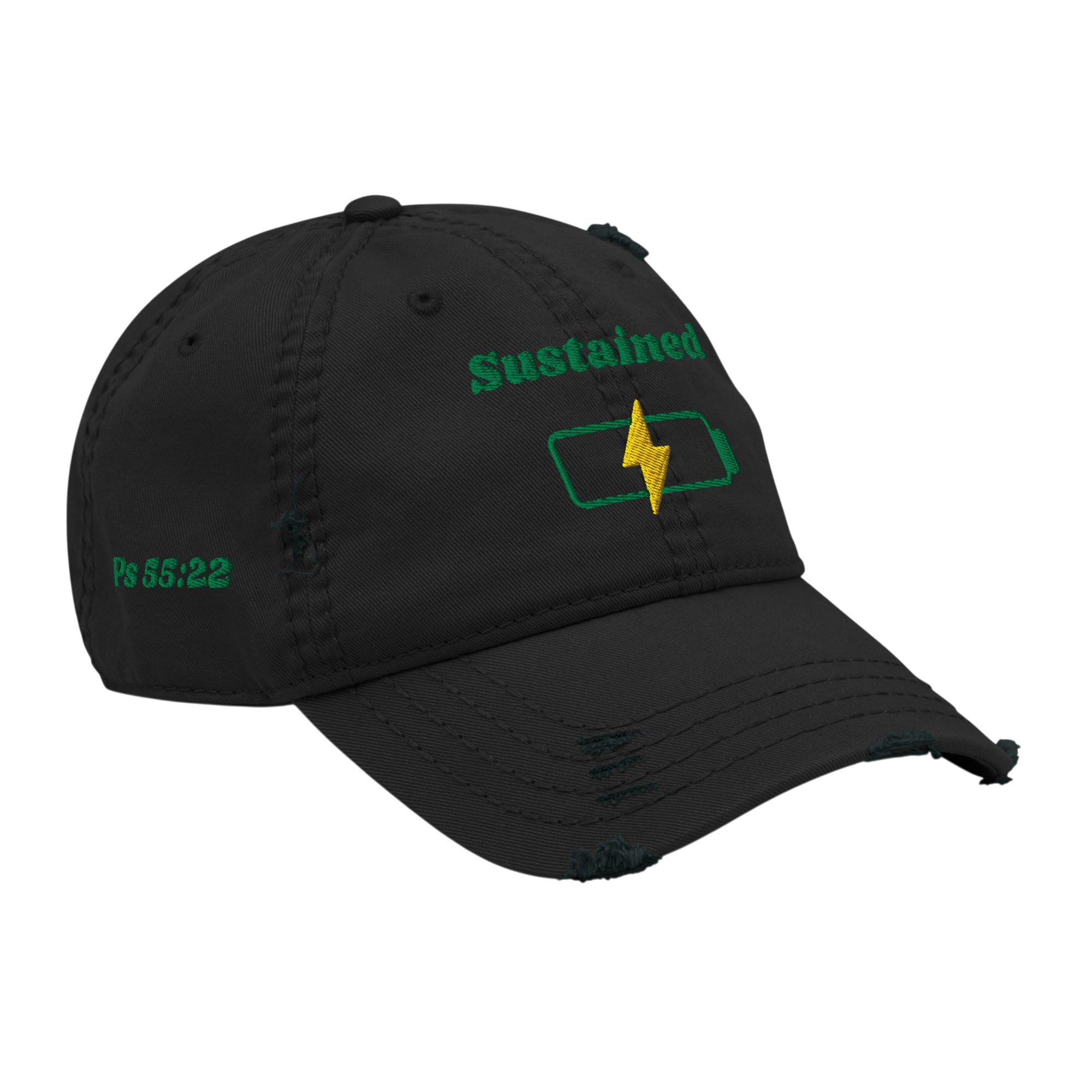Sustained Distressed Dad Hat - Black, right front