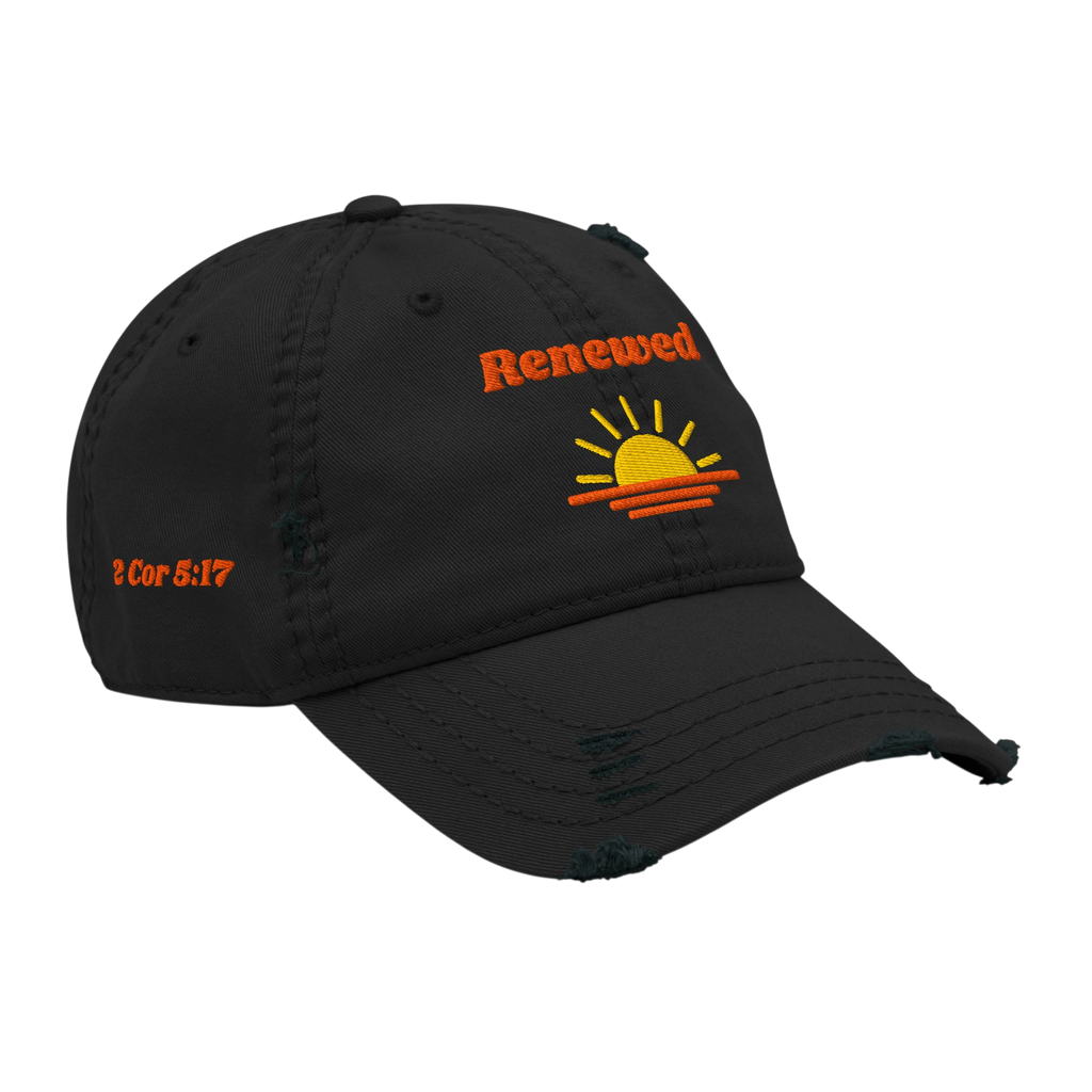 Renewed Distressed Dad Hat - Black, right front