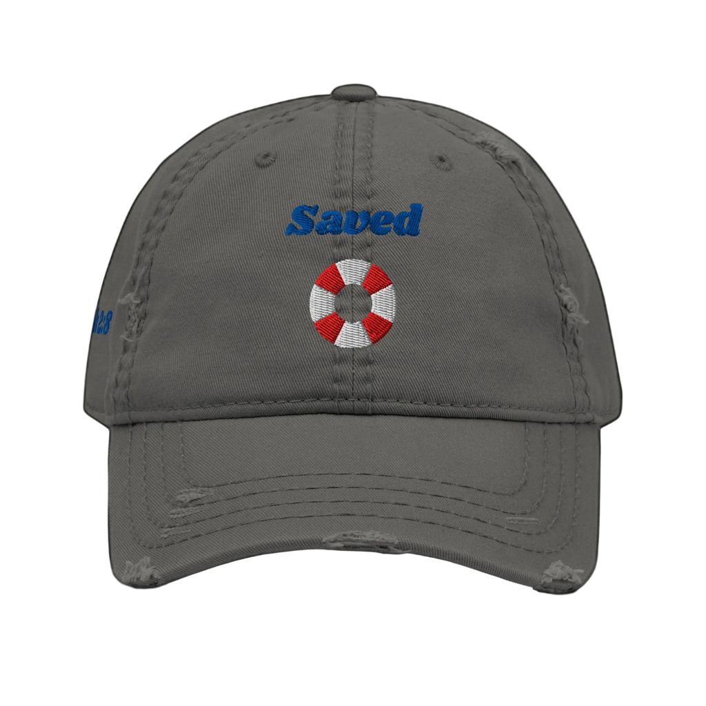 Saved Distressed Dad Hat - Charcoal Grey, front