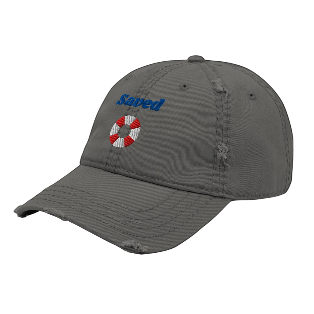 Saved Distressed Dad Hat - Charcoal Grey, left front