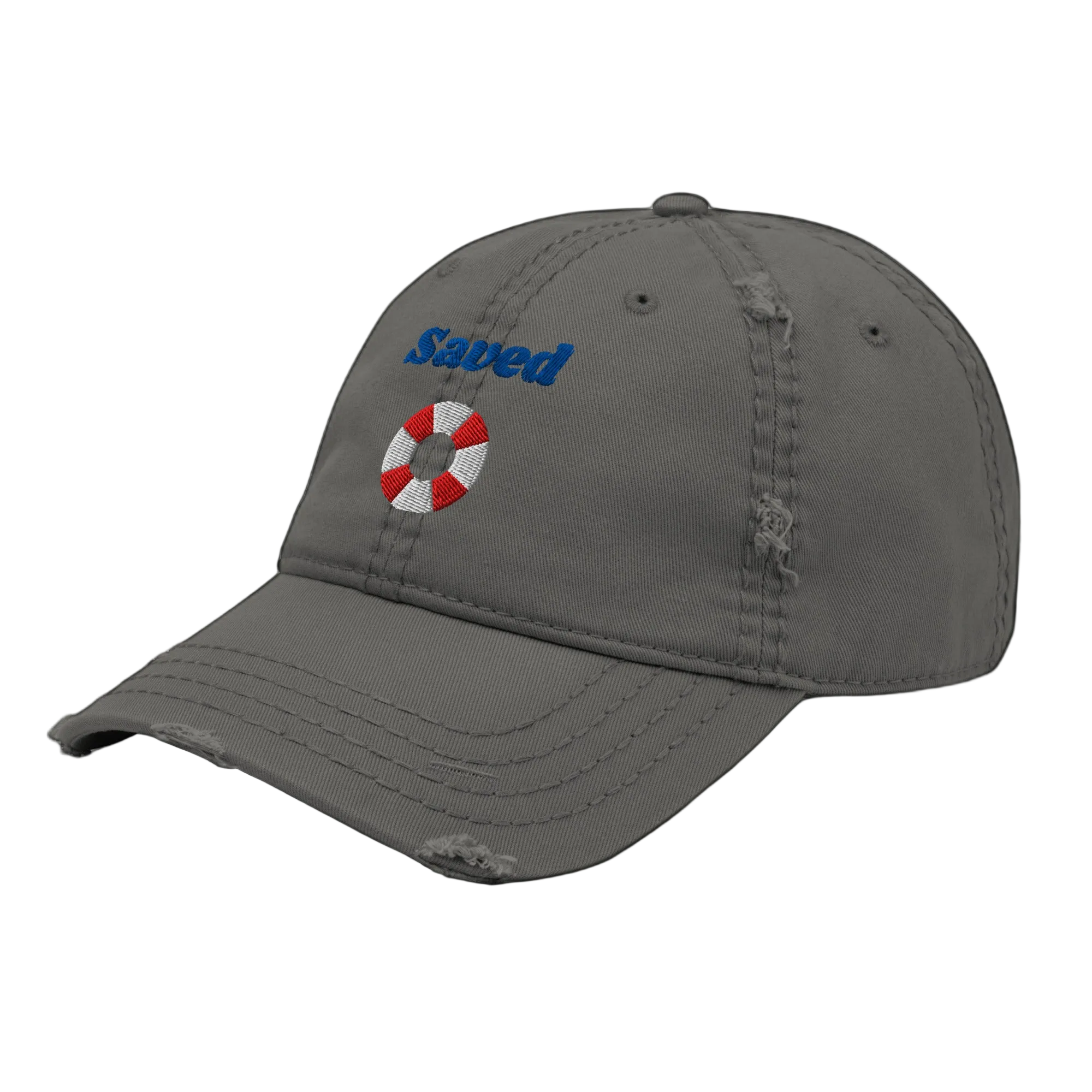 Saved Distressed Dad Hat - Charcoal Grey, left front