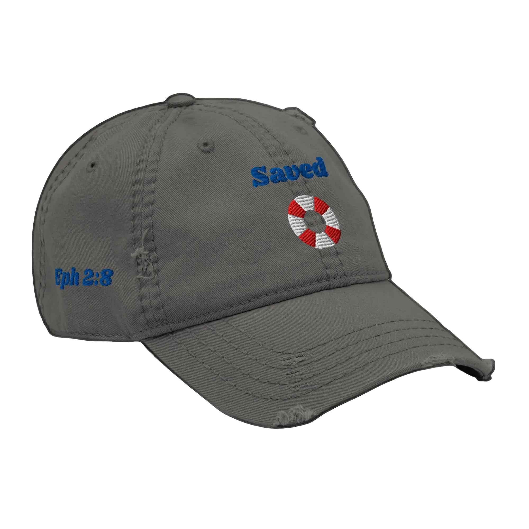 Saved Distressed Dad Hat - Charcoal Grey, right front