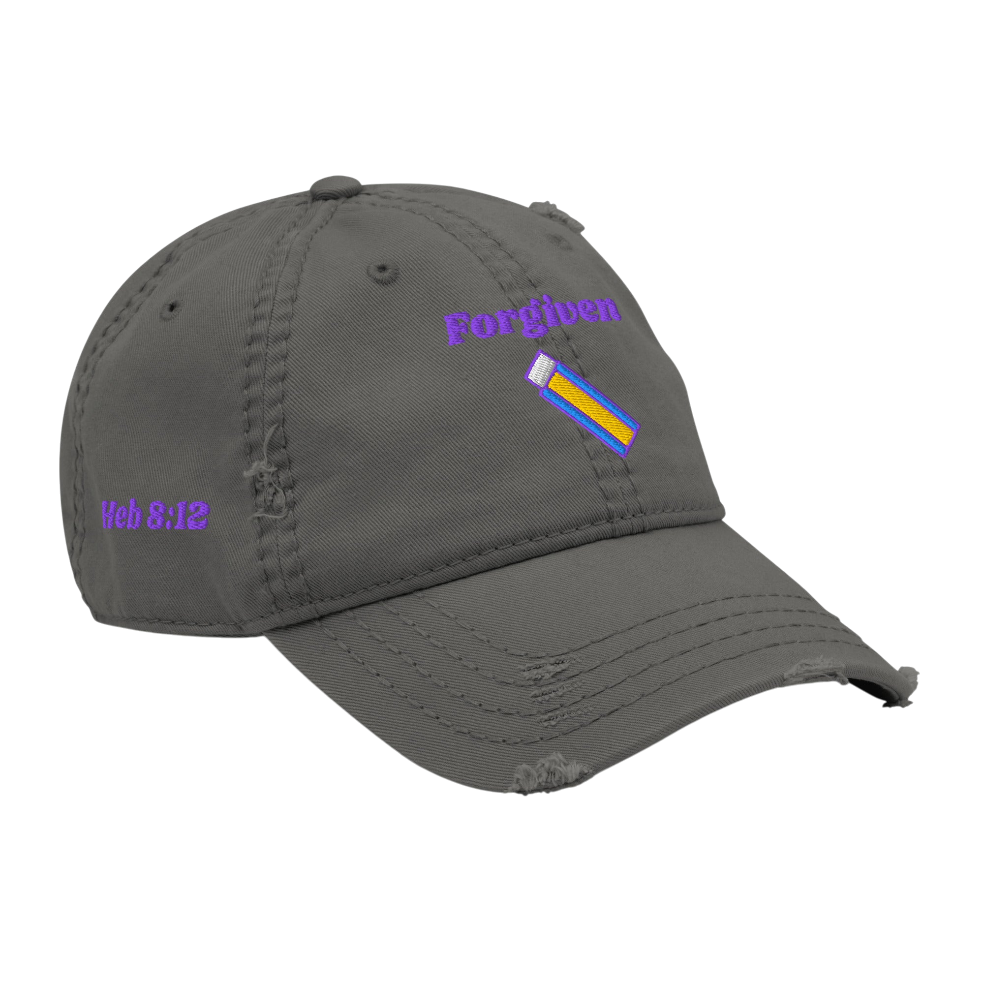 Forgiven Distressed Dad Hat - Charcoal Grey, right front