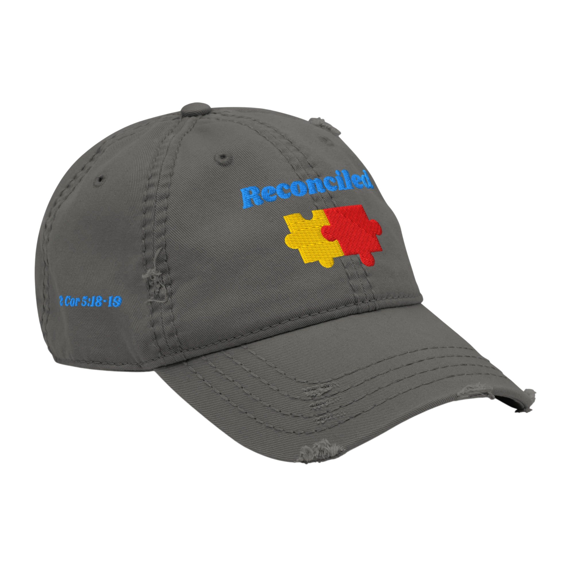 Reconciled Distressed Dad Hat - Charcoal Grey, right front