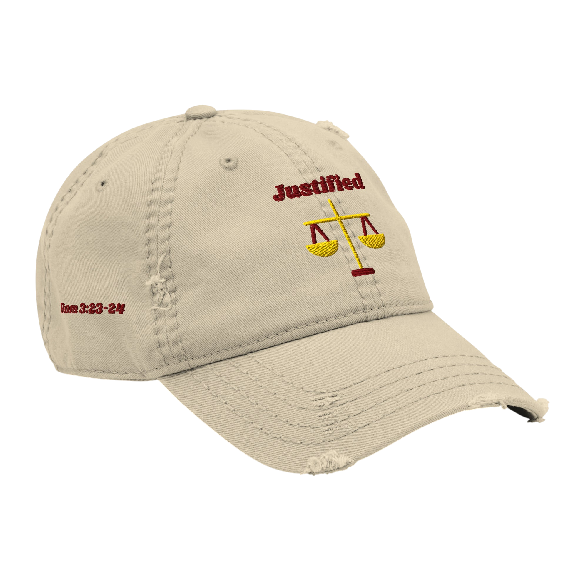 Justified Distressed Dad Hat - Khaki, right front