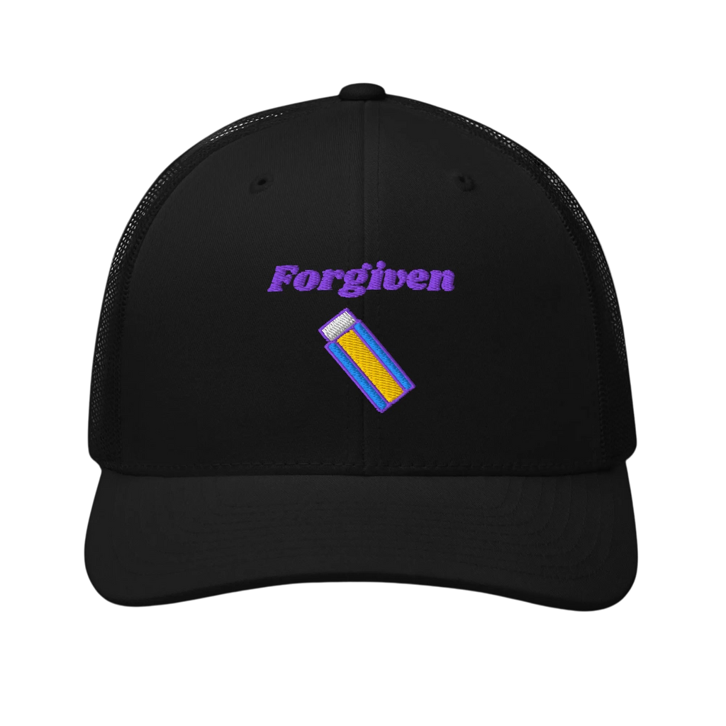 Forgiven Retro Trucker Hat - Black, front