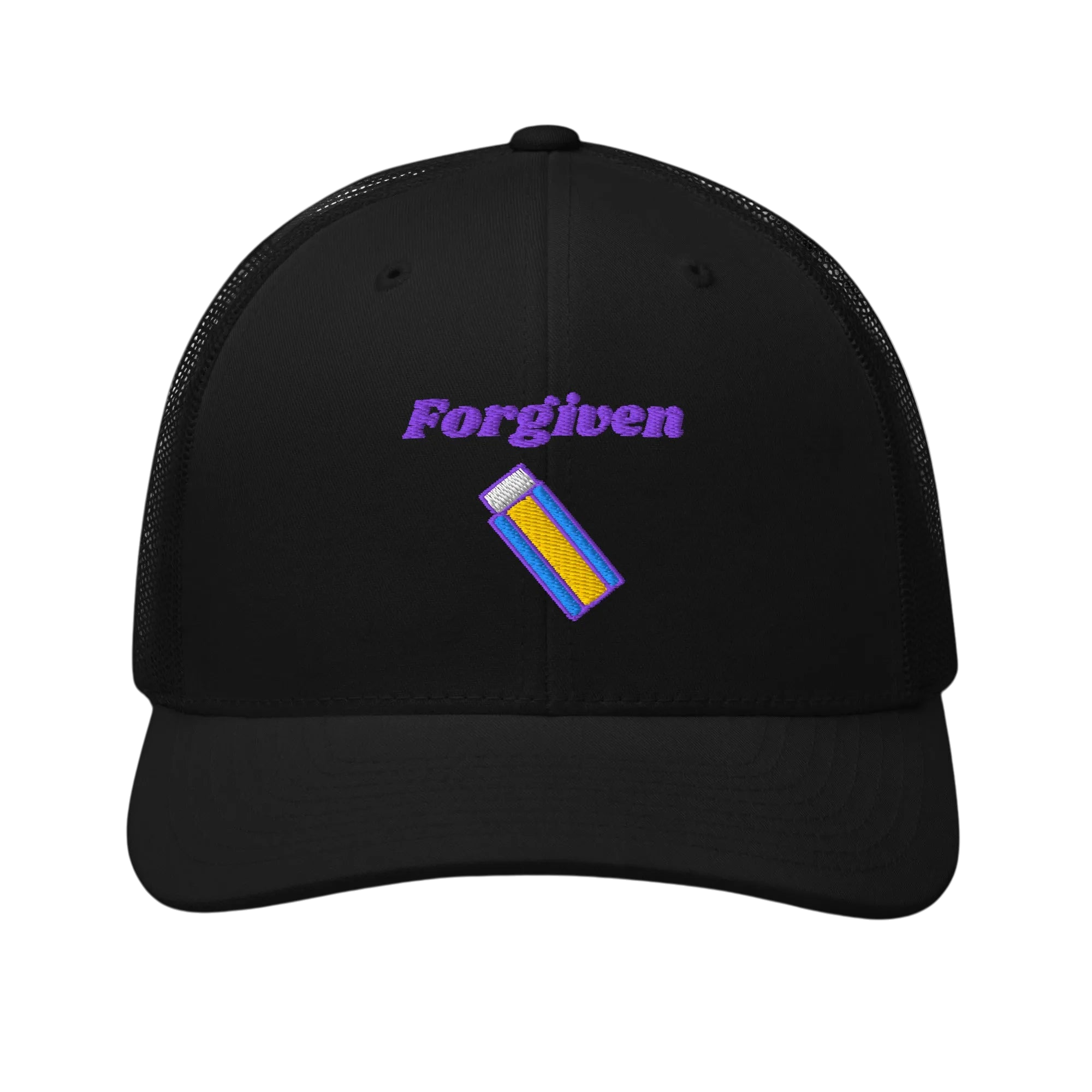 Forgiven Retro Trucker Hat - Black, front