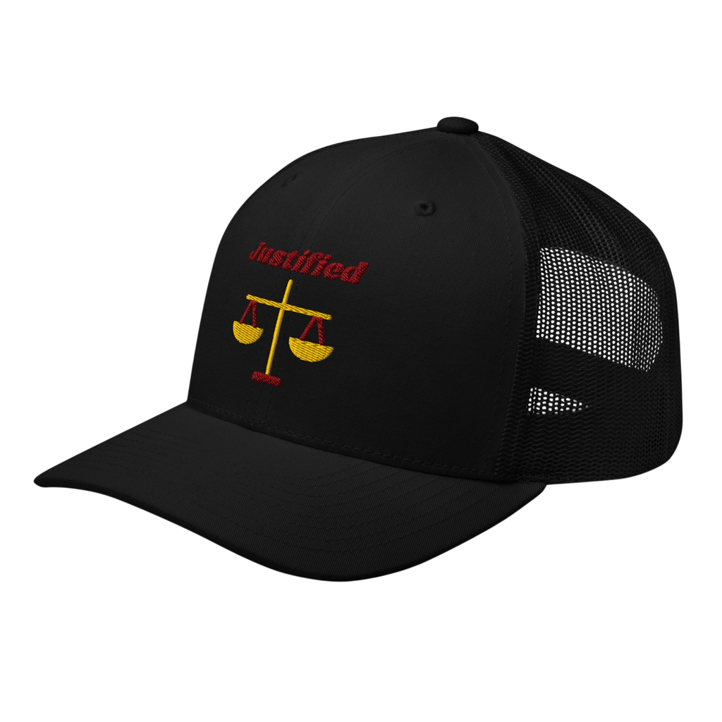 Justified Retro Trucker Hat - Black, left front