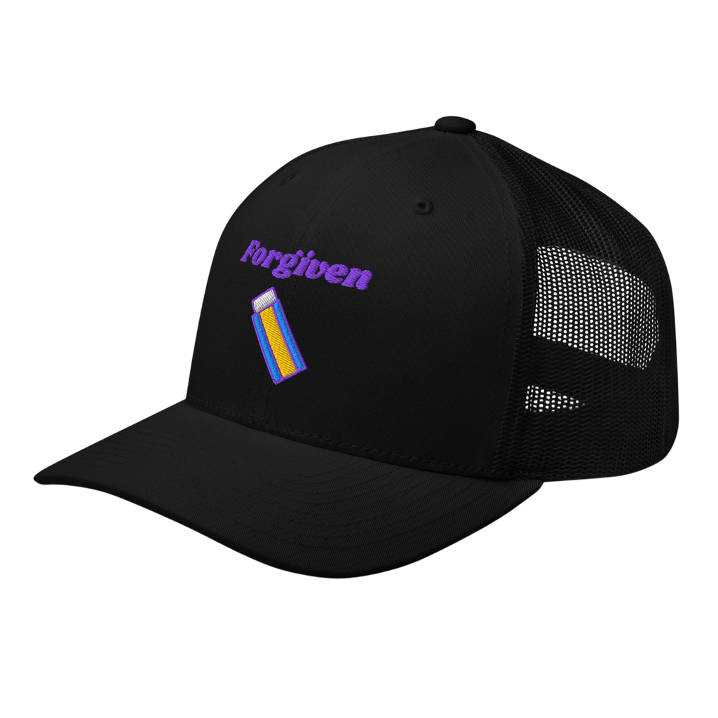 Forgiven Retro Trucker Hat - Black, left front