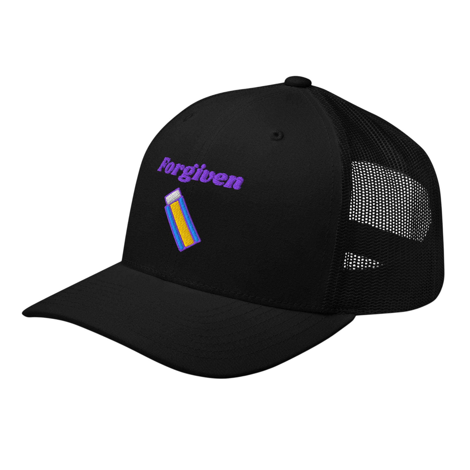 Forgiven Retro Trucker Hat - Black, left front