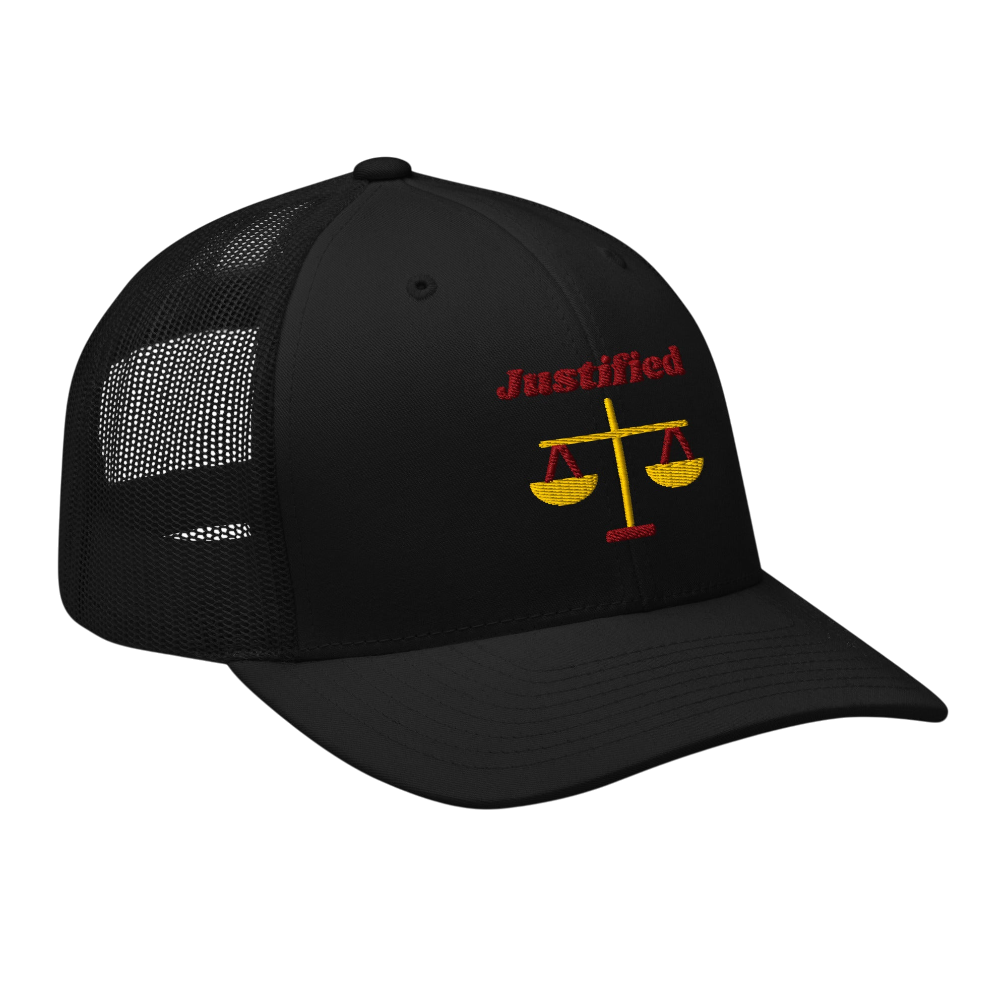 Justified Retro Trucker Hat - Black, right front