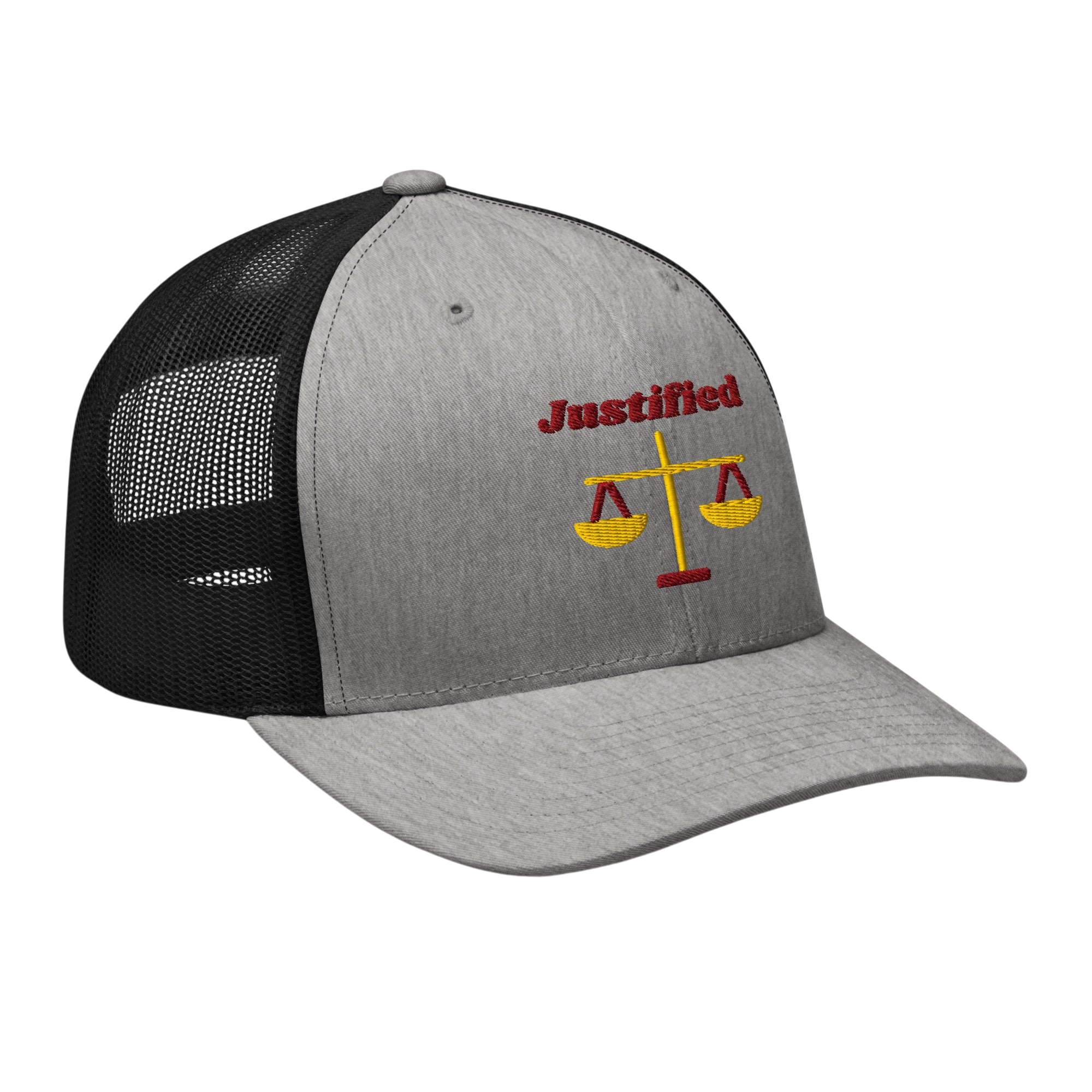 Justified Retro Trucker Hat - Heather Black, right front