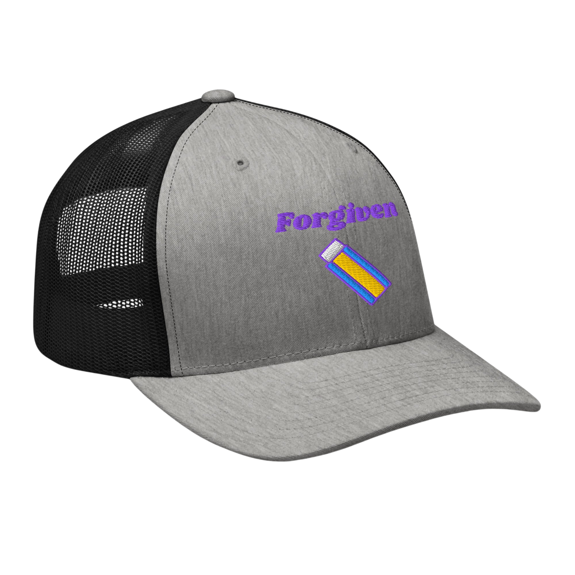 Forgiven Retro Trucker Hat - Heather Black, right front