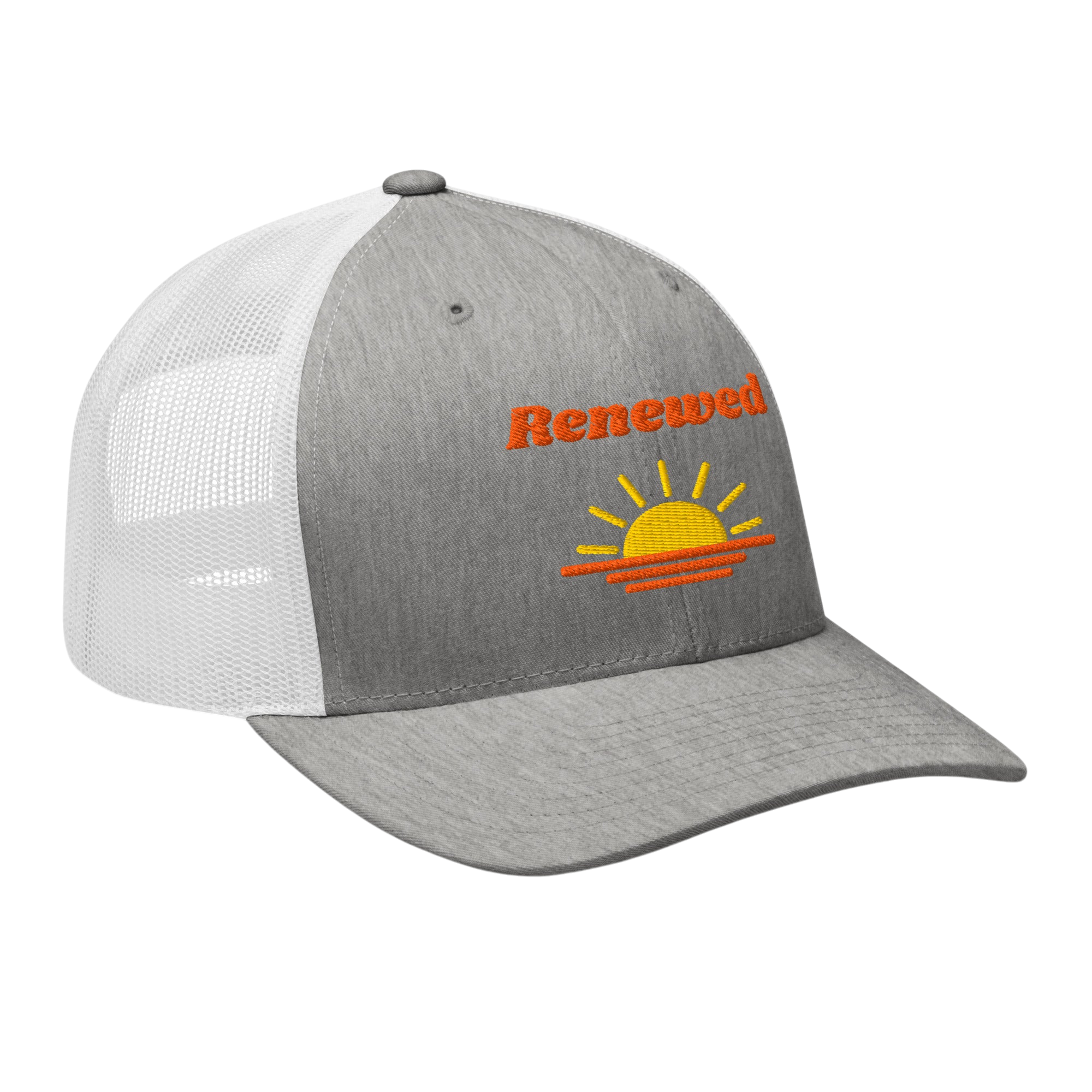 Renewed Retro Trucker Hat - Heather Grey White, right front