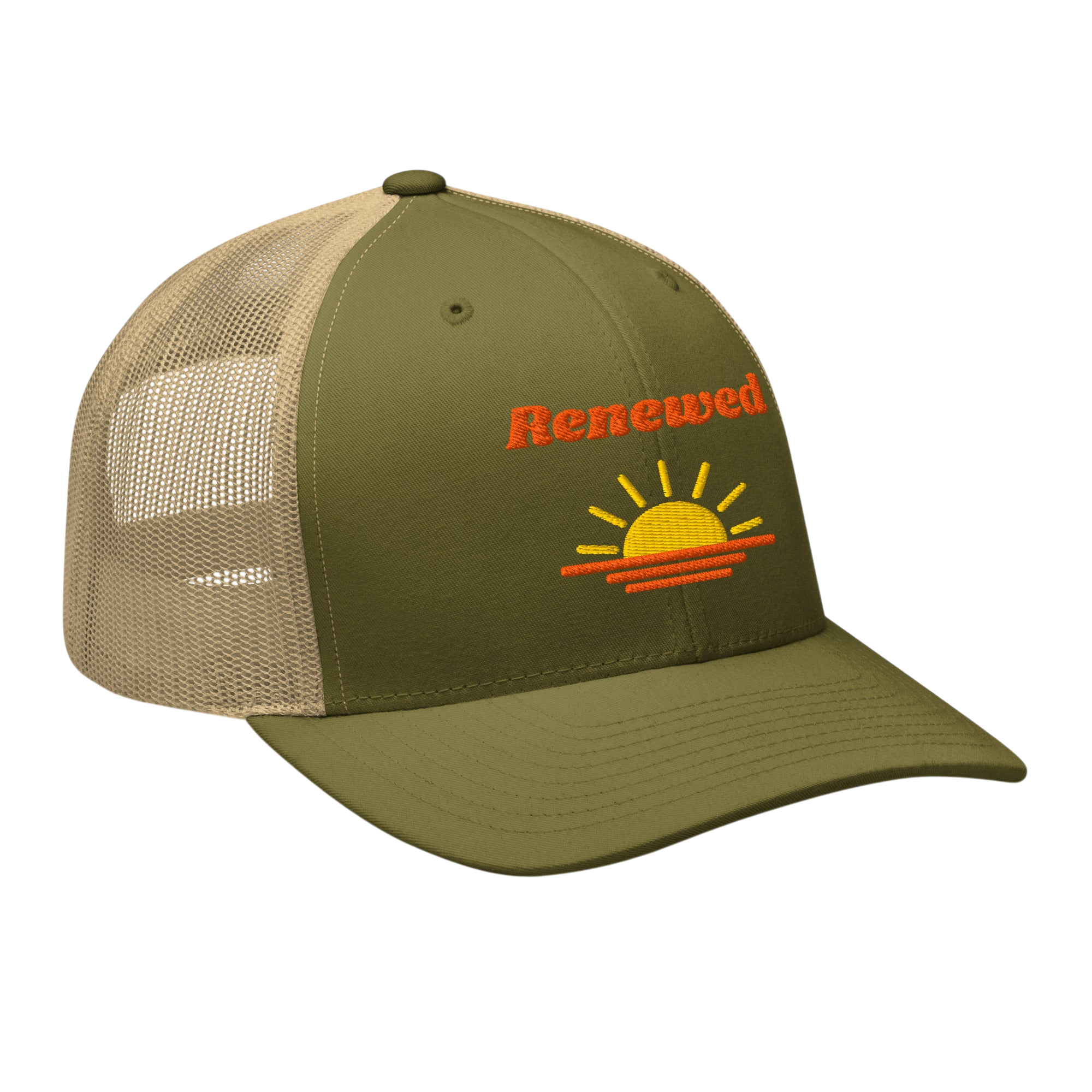 Renewed Retro Trucker Hat - Moss Khaki, right front