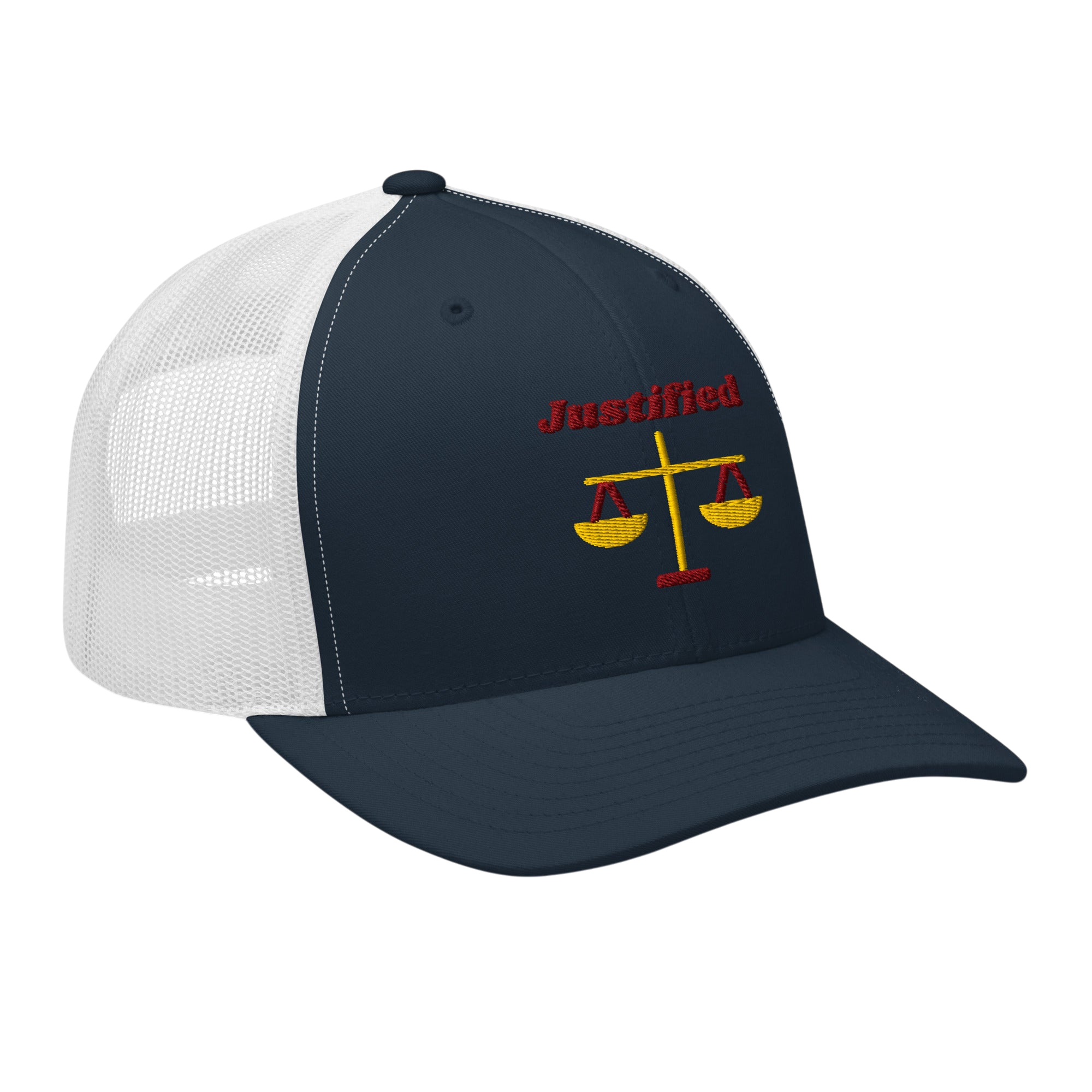 Justified Retro Trucker Hat - Navy White, right front