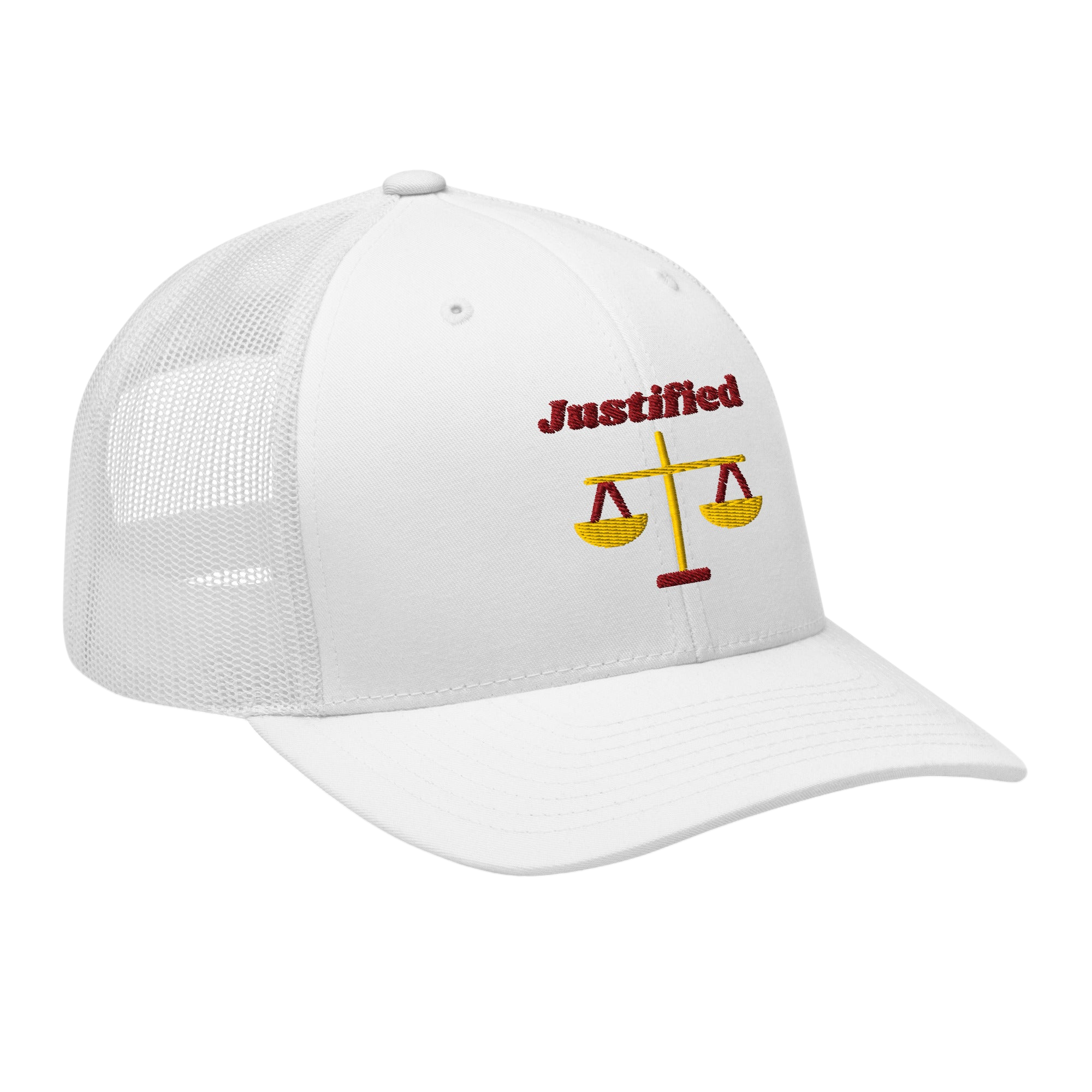 Justified Retro Trucker Hat - White, right front