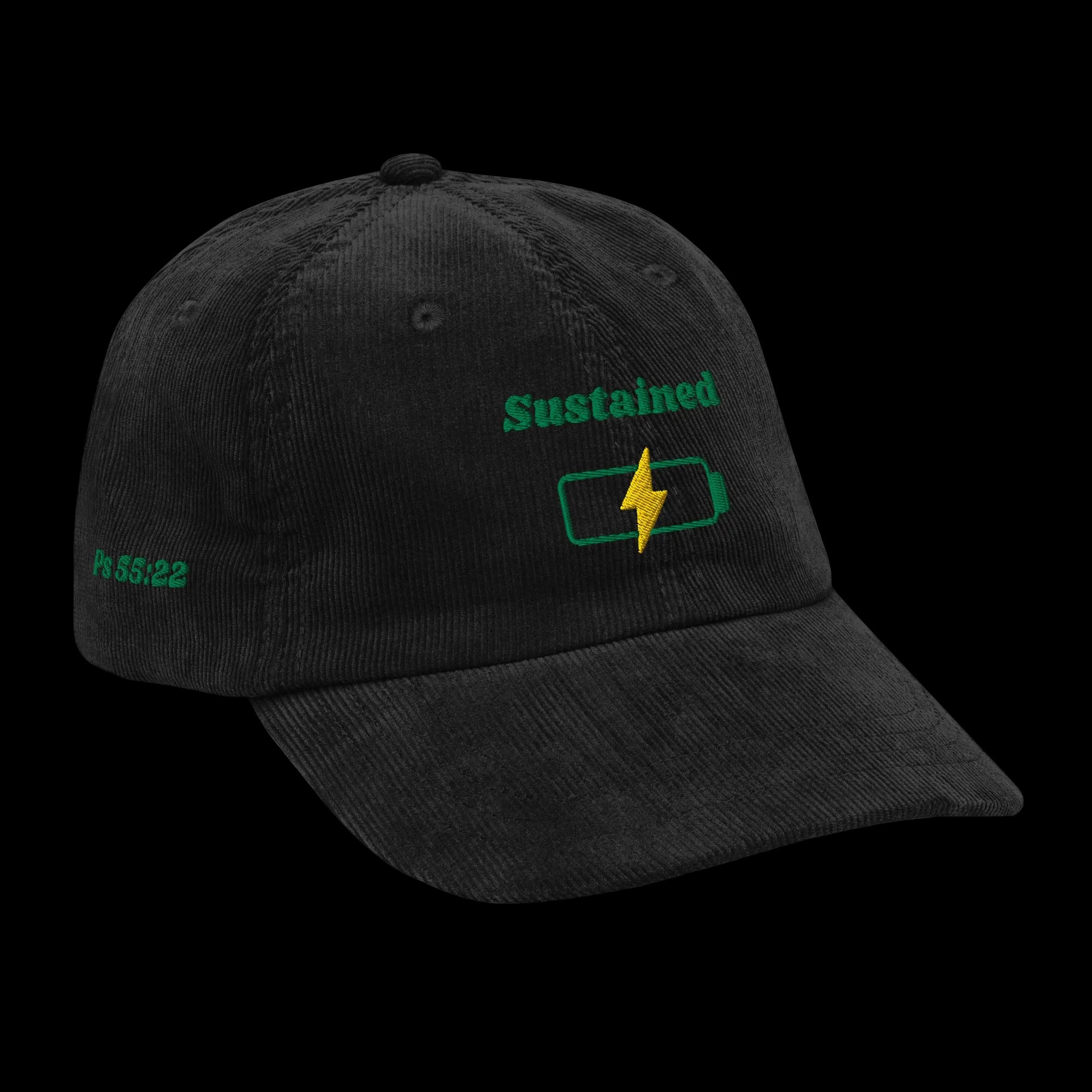 Sustained Vintage corduroy cap - Black, right front